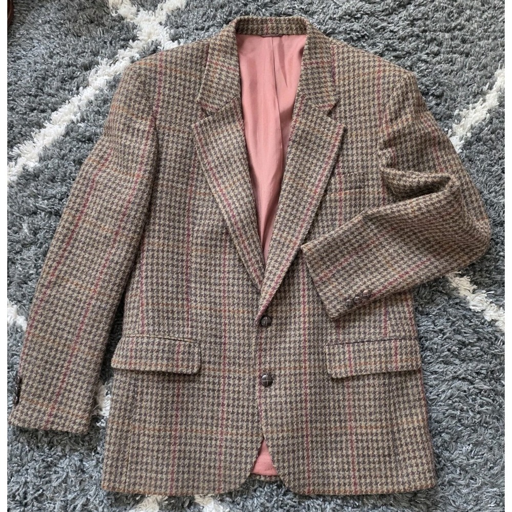 Harris Tweed Herringbone Wool Mens Blazer Suit Jacket Sport Coat 40R Vintage